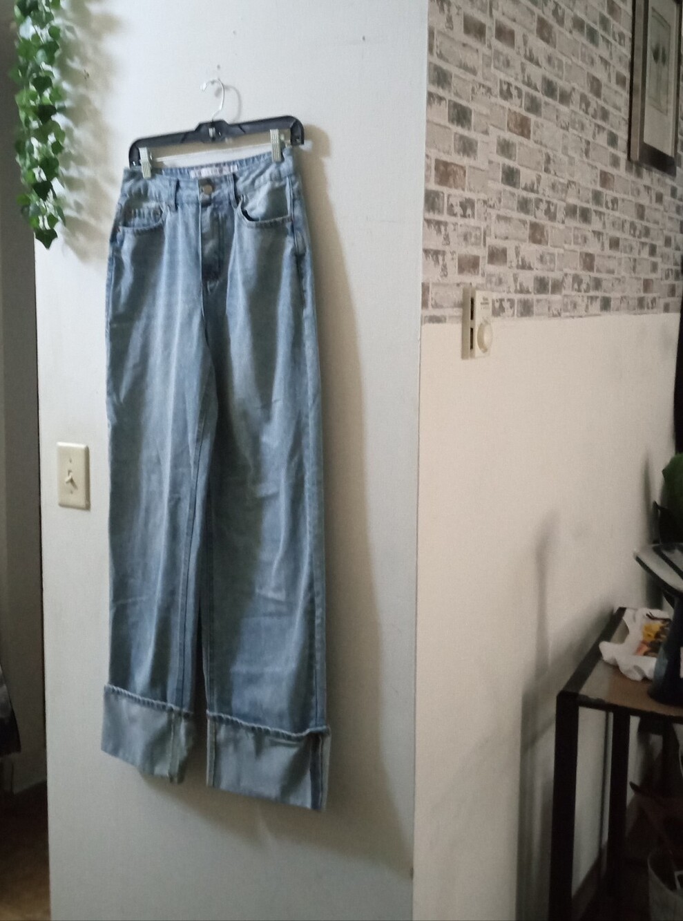 Tinseltown Light Blue Wide Leg Jeans with Cuffed Hem